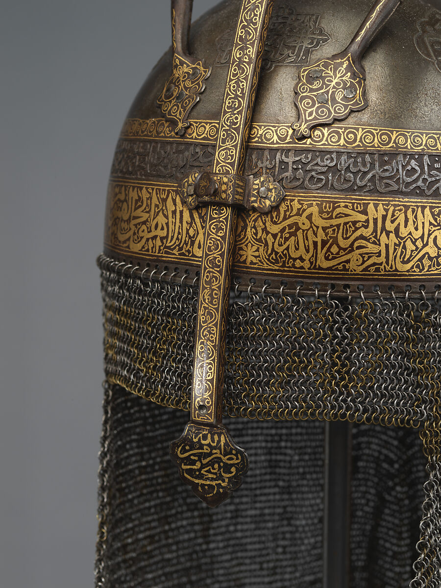 Helmet with Talismanic Inscriptions, Steel; damascened with gold