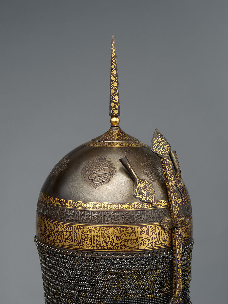 Helmet with Talismanic Inscriptions, Steel; damascened with gold