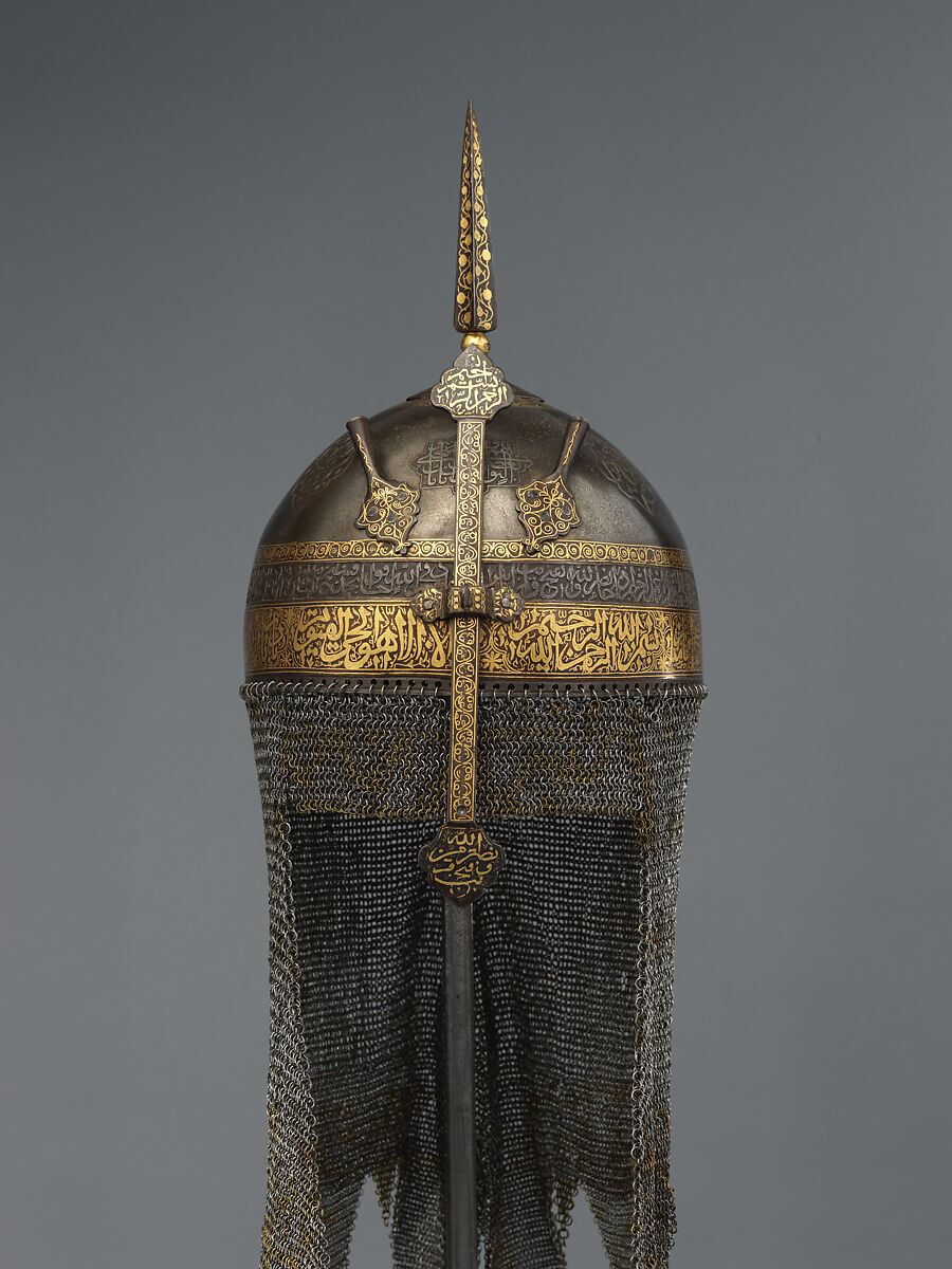 Helmet with Talismanic Inscriptions, Steel; damascened with gold