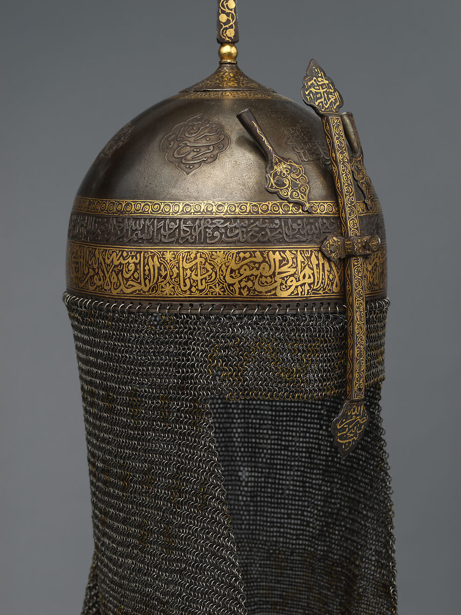 Helmet with Talismanic Inscriptions, Steel; damascened with gold