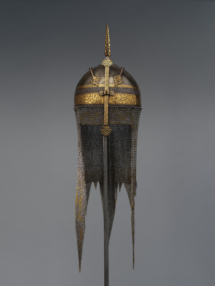 Helmet with Talismanic Inscriptions, Steel; damascened with gold 