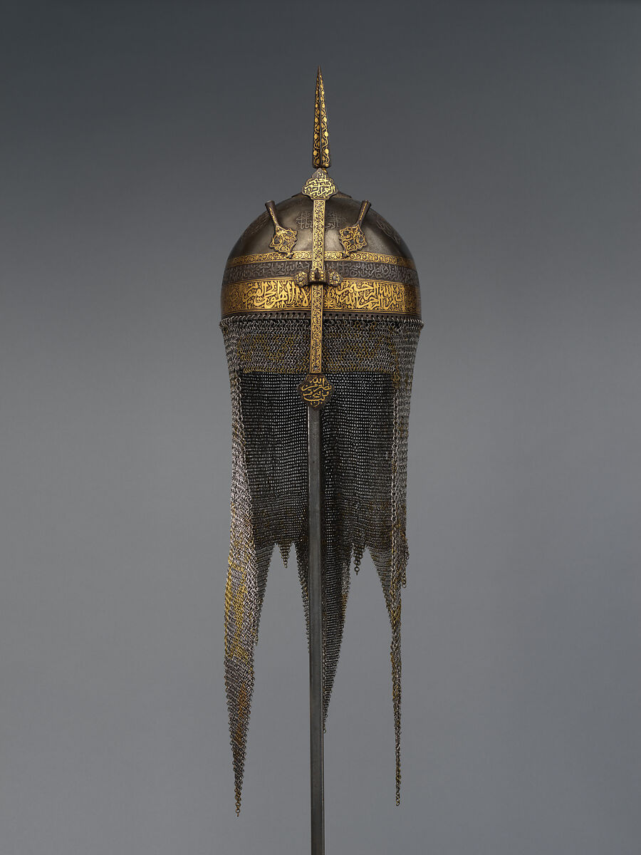 Helmet with Talismanic Inscriptions, Steel; damascened with gold