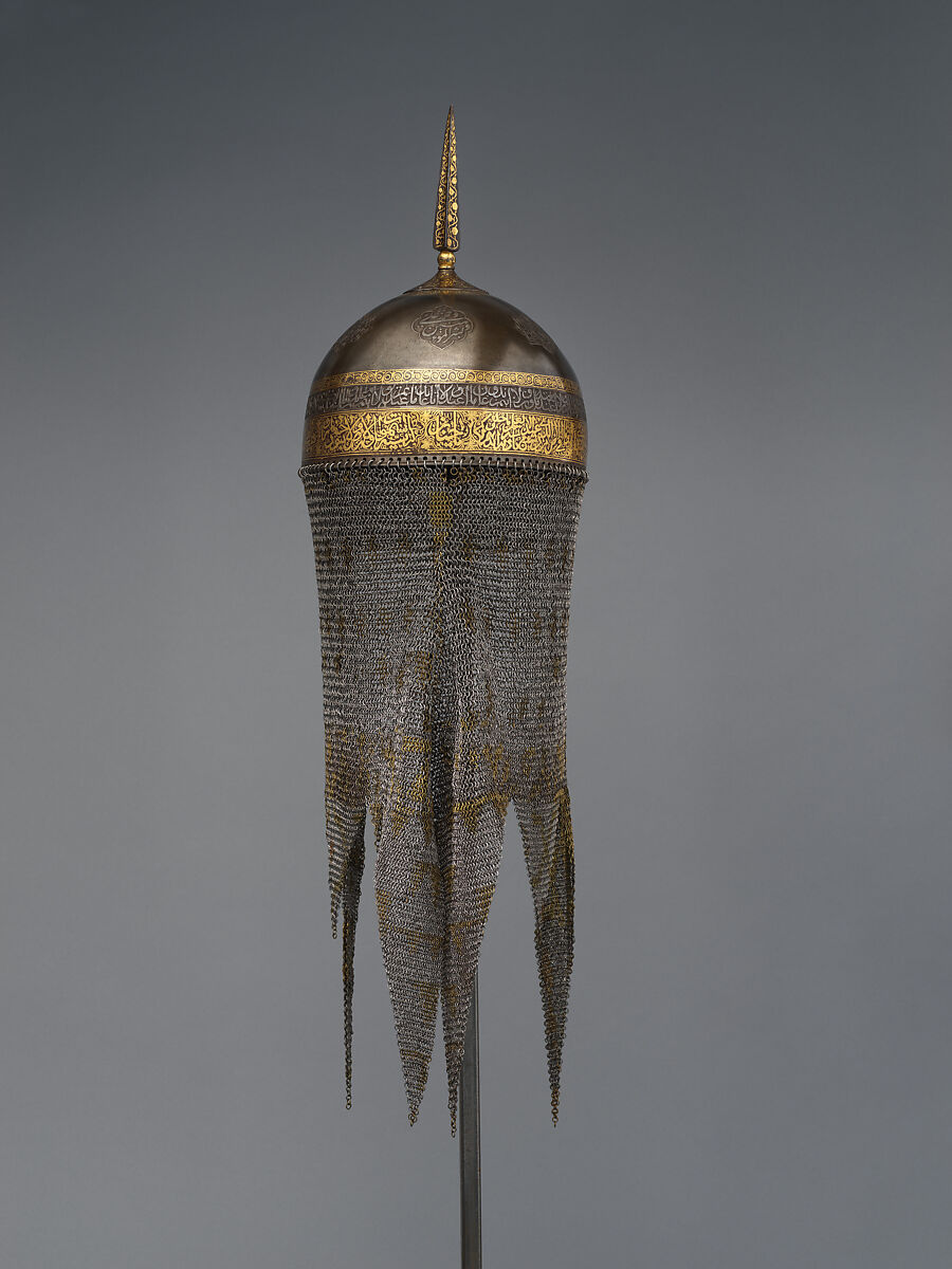Helmet with Talismanic Inscriptions, Steel; damascened with gold