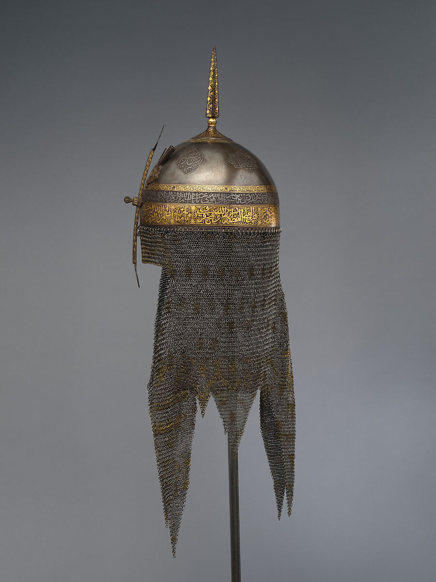 Helmet with Talismanic Inscriptions, Steel; damascened with gold