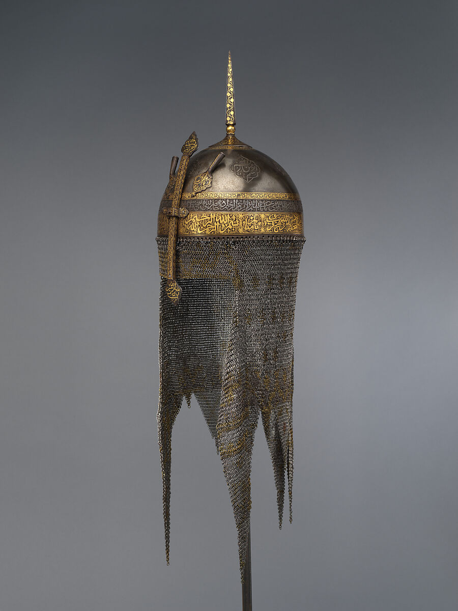 Helmet with Talismanic Inscriptions, Steel; damascened with gold