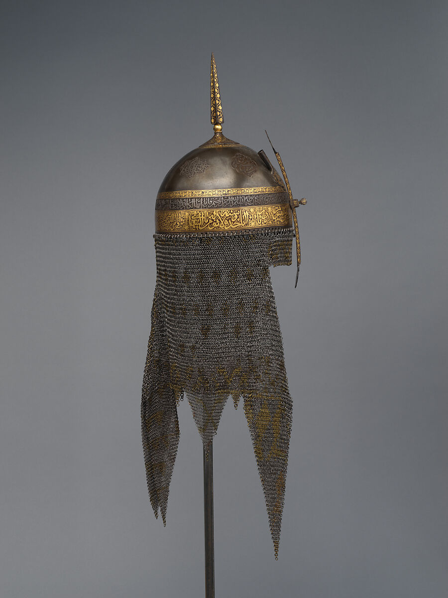 Helmet with Talismanic Inscriptions, Steel; damascened with gold