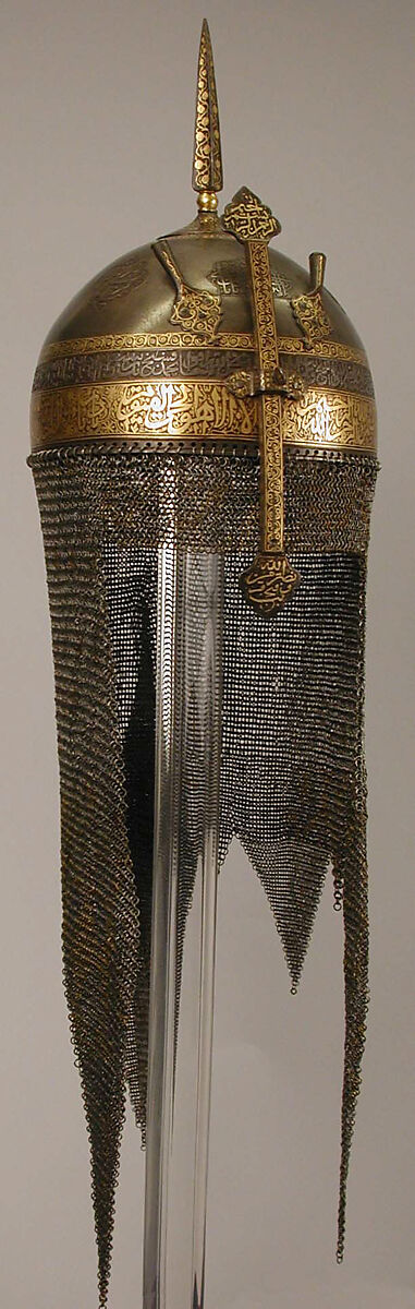 Helmet with Talismanic Inscriptions, Steel; damascened with gold