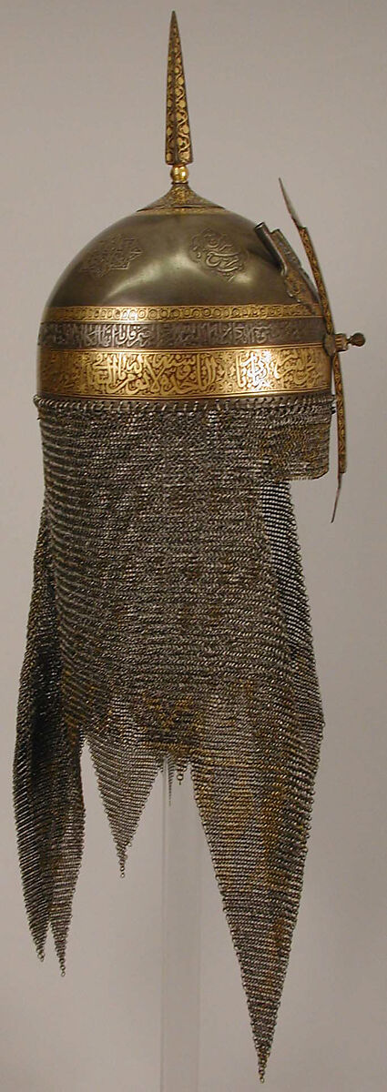 Helmet with Talismanic Inscriptions, Steel; damascened with gold