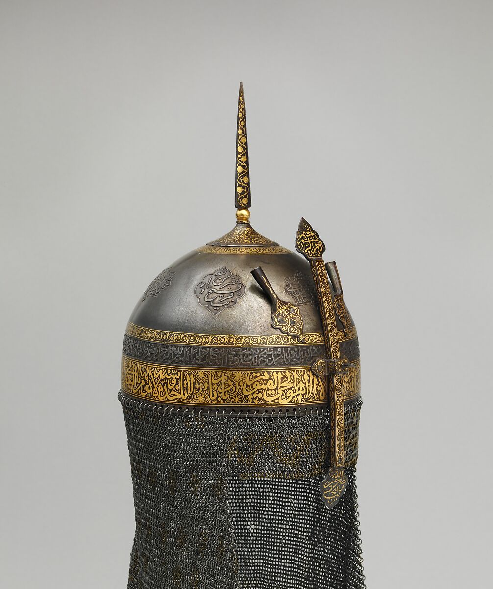 Helmet with Talismanic Inscriptions, Steel; damascened with gold