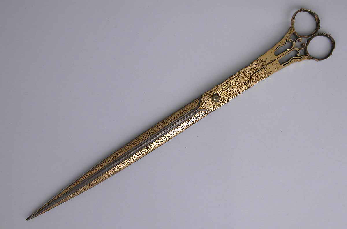 Scissors, Steel; damascened with gold