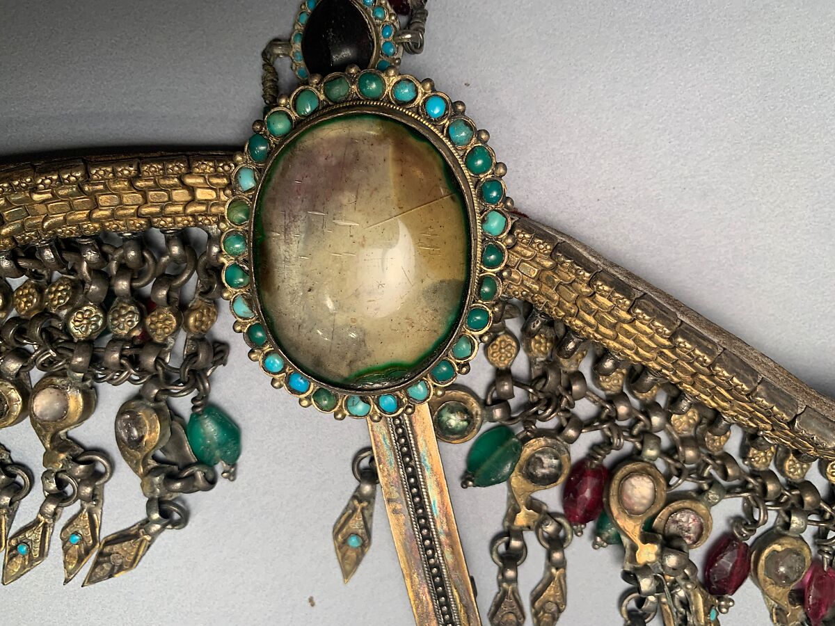 Headstall with Reins, Leather, silver, jewels, and glass