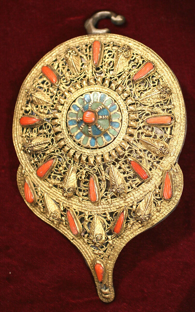 Girdle Clasp, Gold, coral, turquoise, glass?