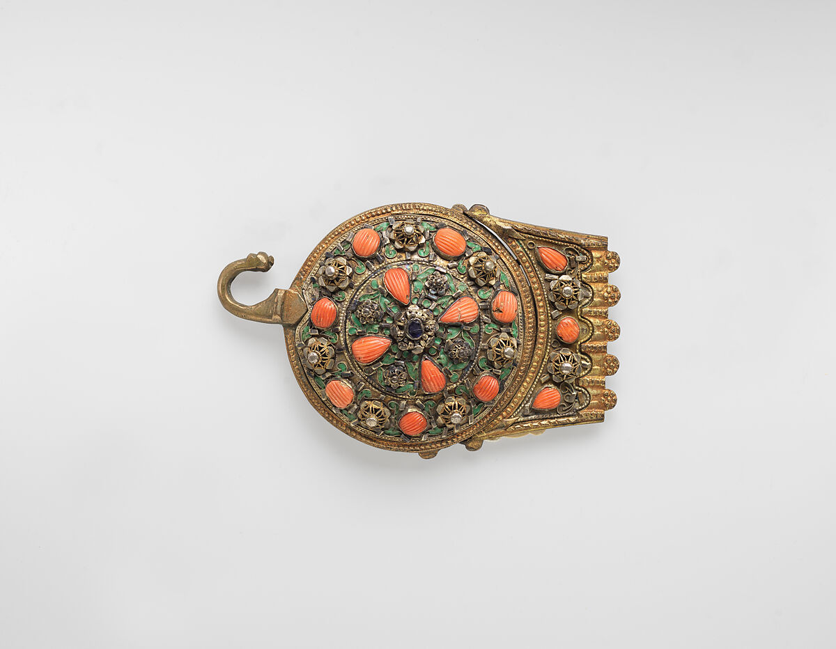 Girdle Clasp, Gold, coral, turquoise, pearl