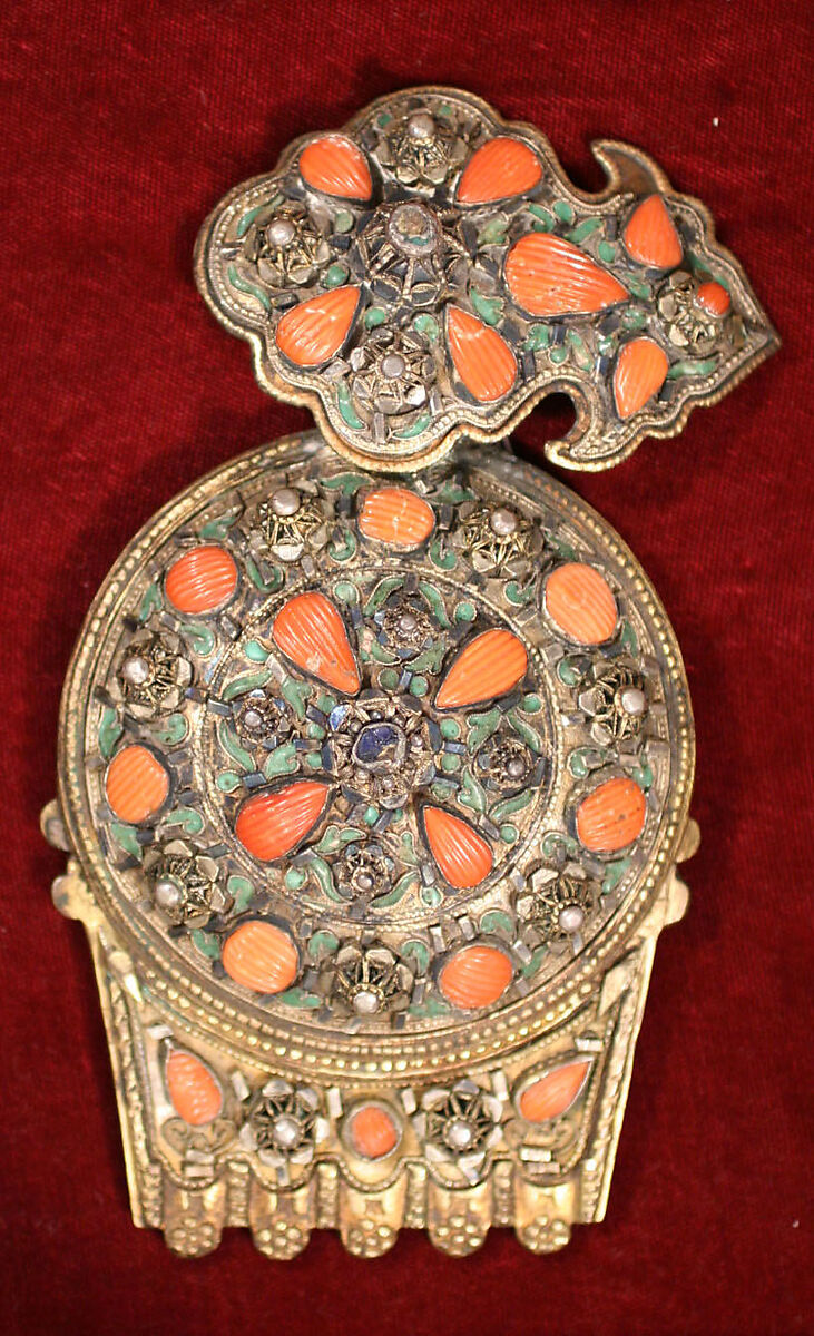 Girdle Clasp, Gold, coral, turquoise, pearl