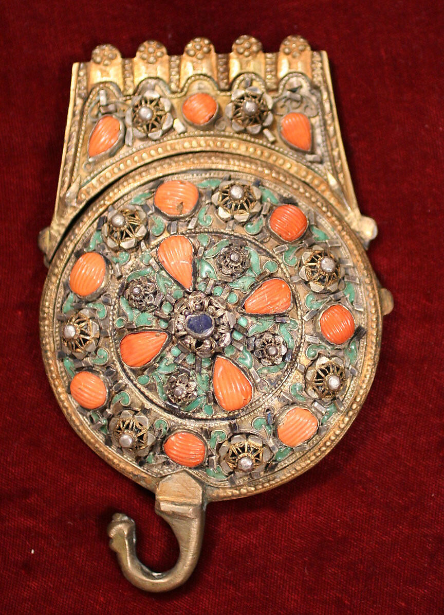 Girdle Clasp, Gold, coral, turquoise, pearl
