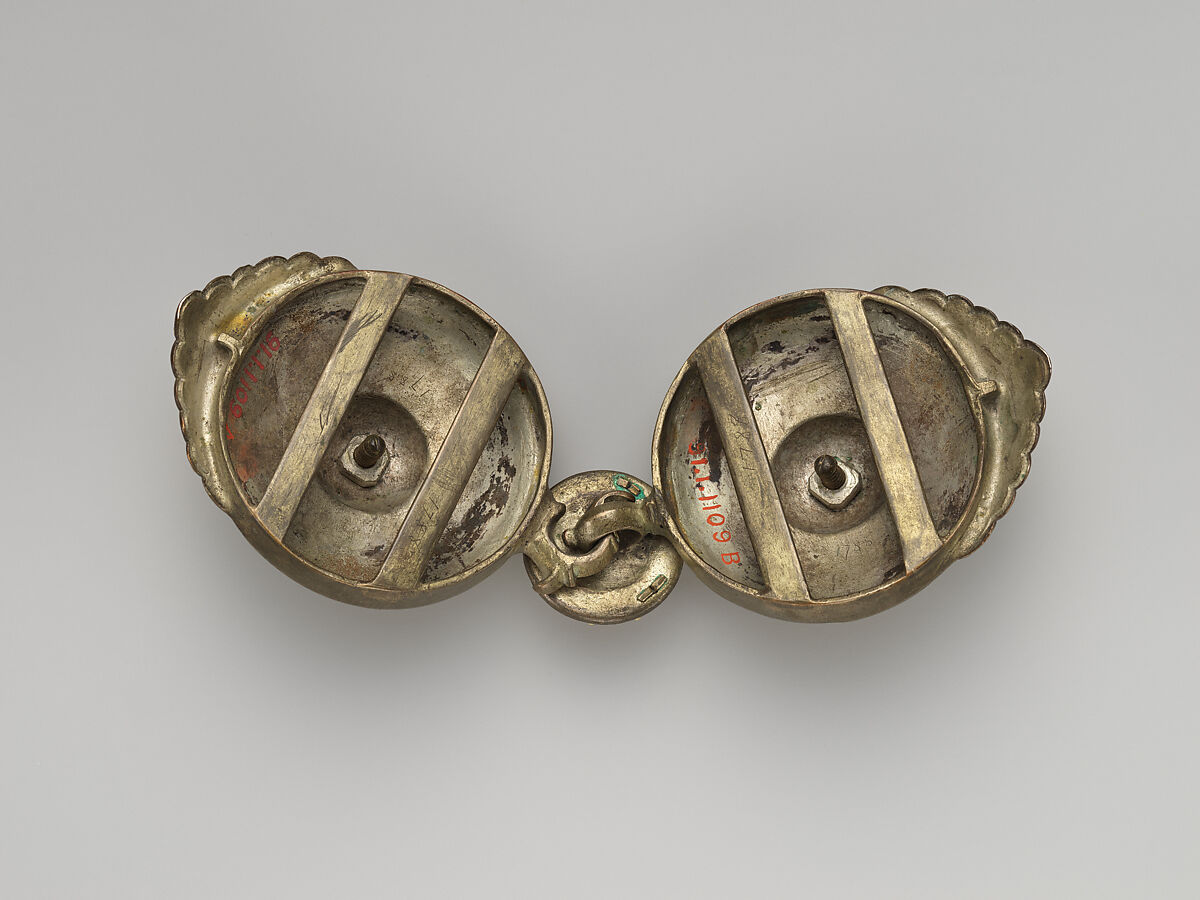 Girdle Clasp, Silver sheet; gilt, filigree, wire and granulation over silvered copper alloy