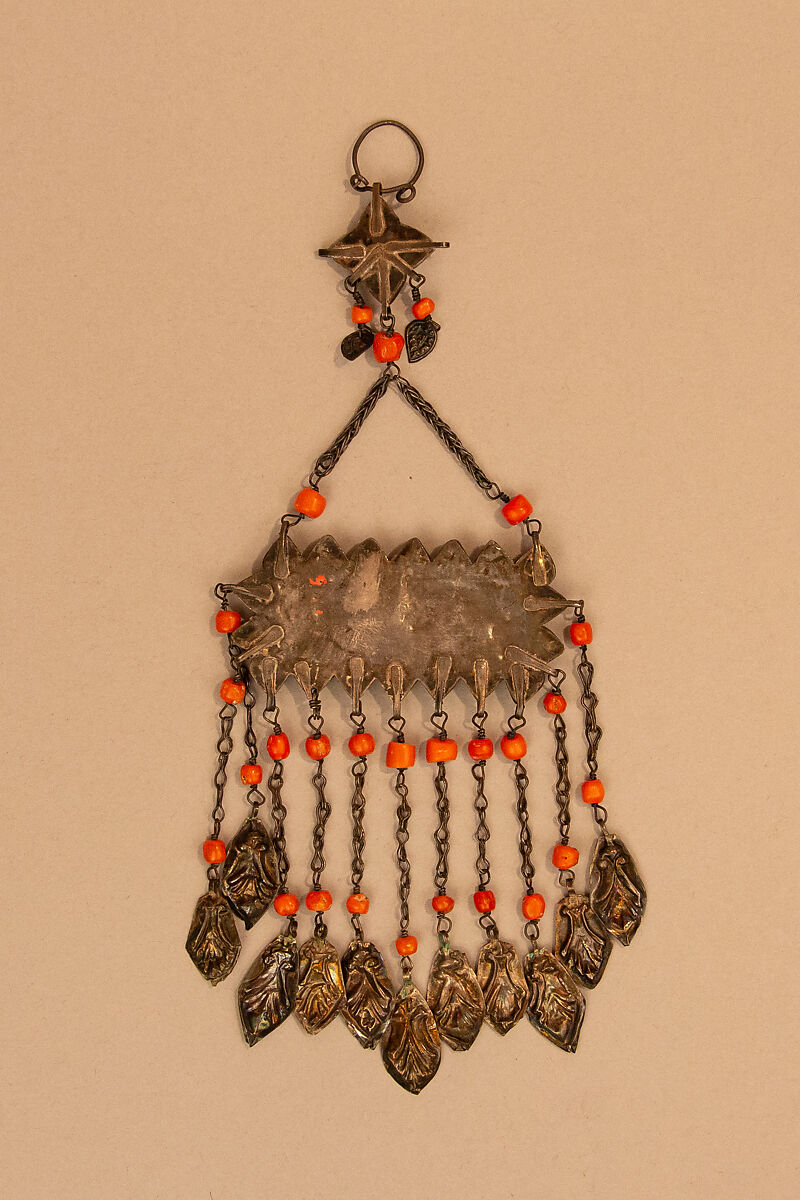 Pendant, One of a Pair, Silver, coral, amber, turquoise