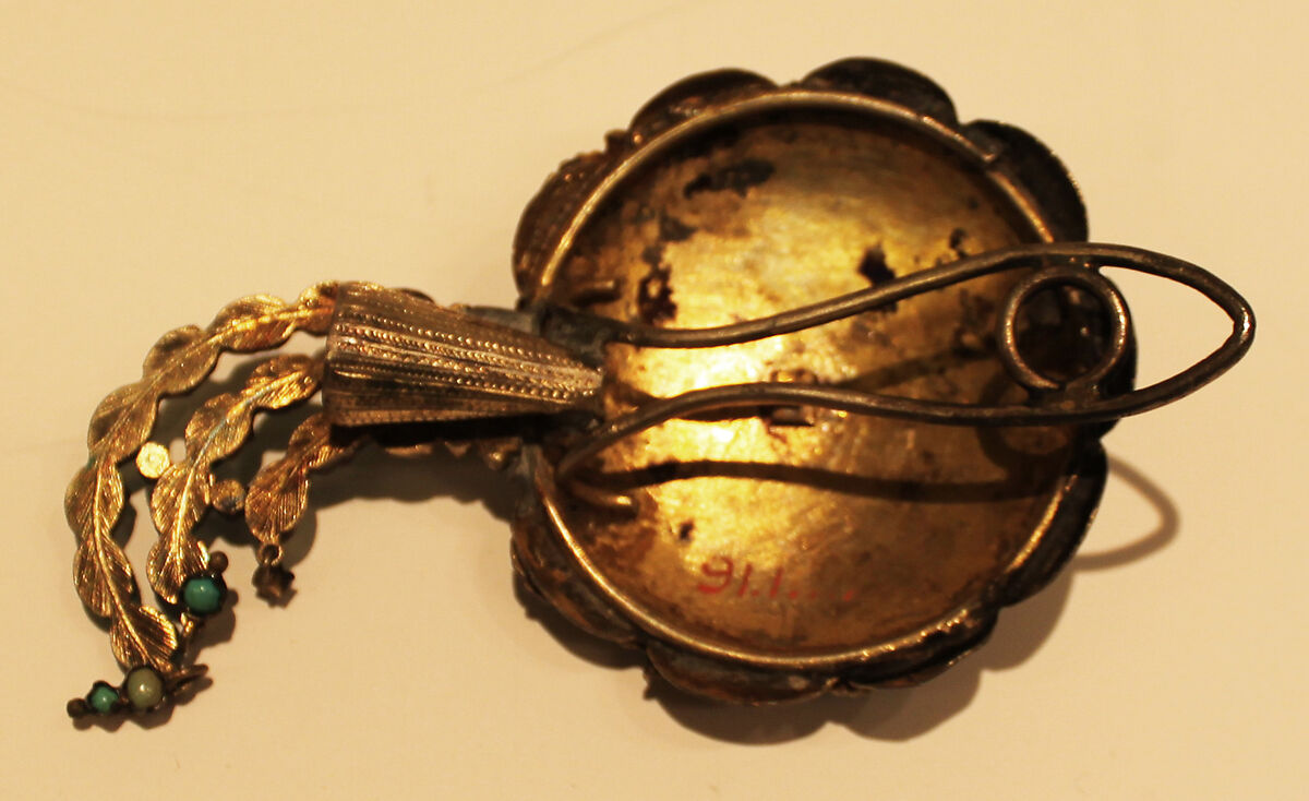 Turban Ornament, Silver sheet; gilded, applied with filigree, inlaid with turquoise