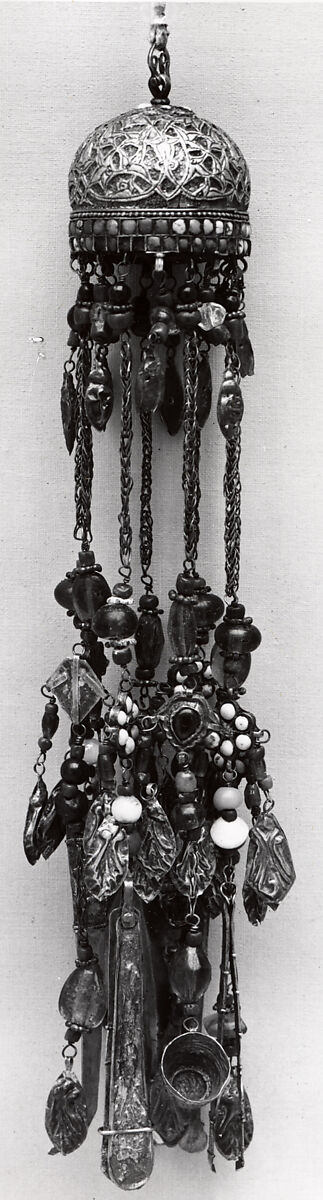 Ornament, Silver, coral, turquoise, glass