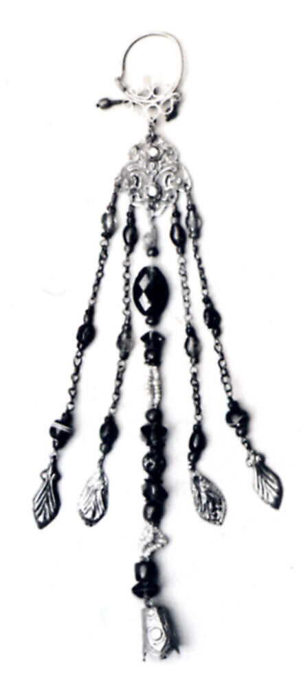 Earring, One of a Pair, Silver, gold, coral, seed pearls, glass