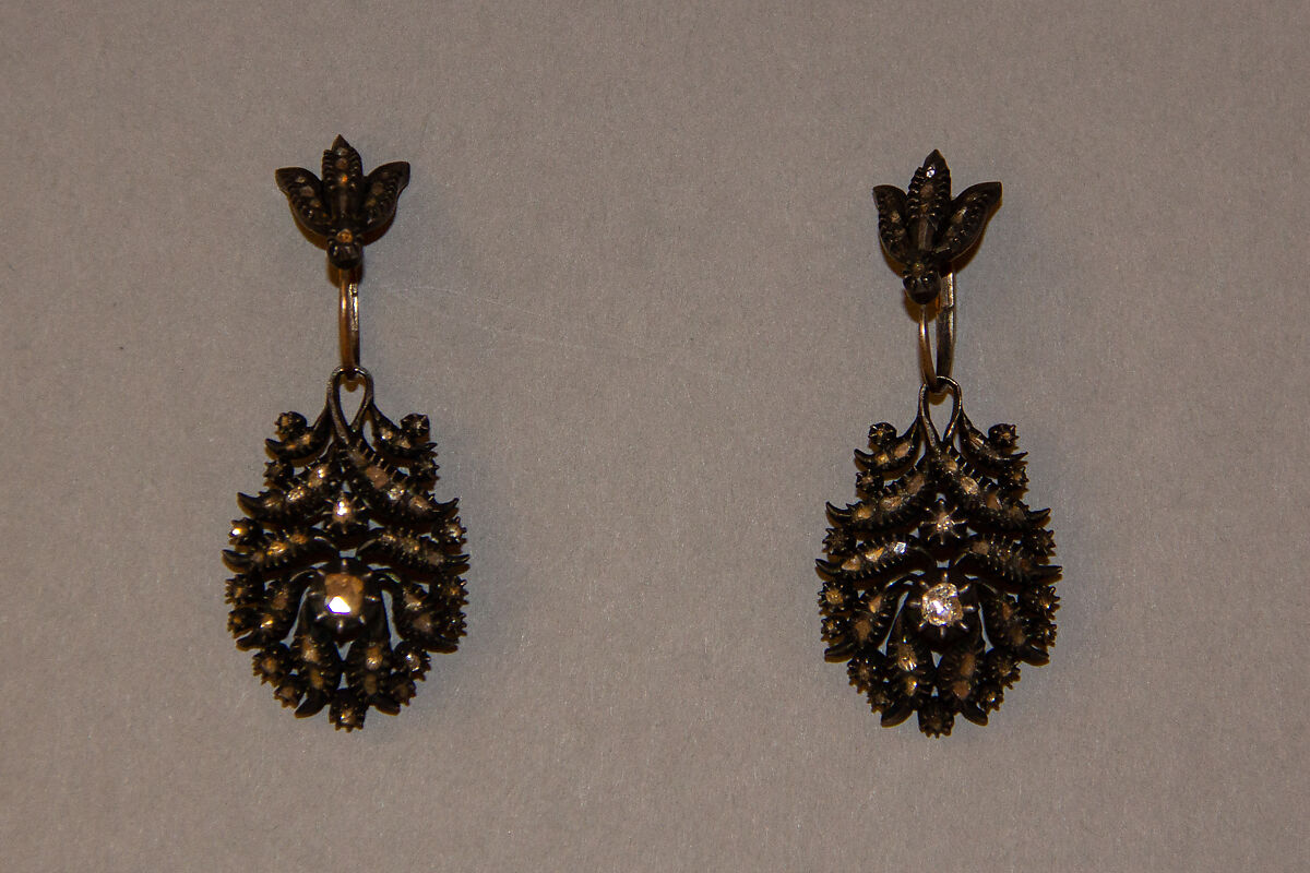 Earring, One of a Pair, Silver and rose cut diamonds 