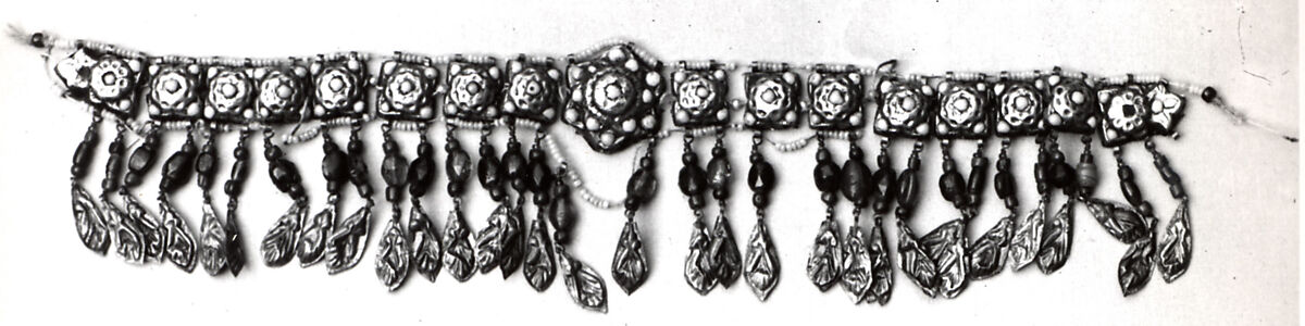 Head Ornament, Gold leaf, turquoise, coral, glass