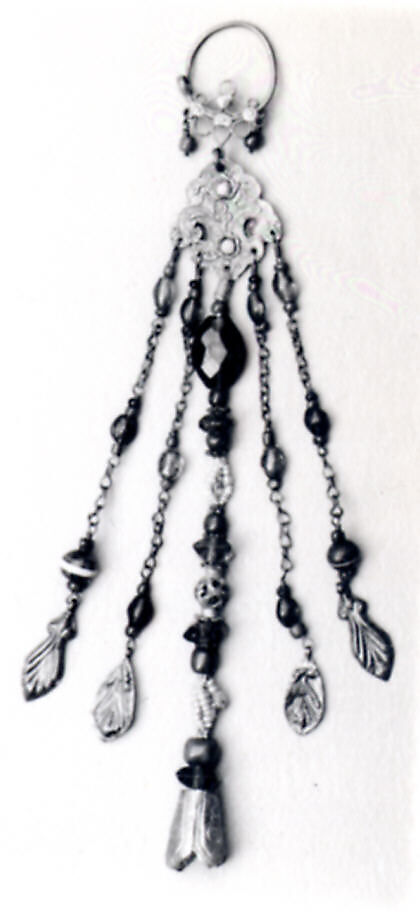 Earring, One of a Pair, Silver, gold, coral, seed pearls, imitation stone