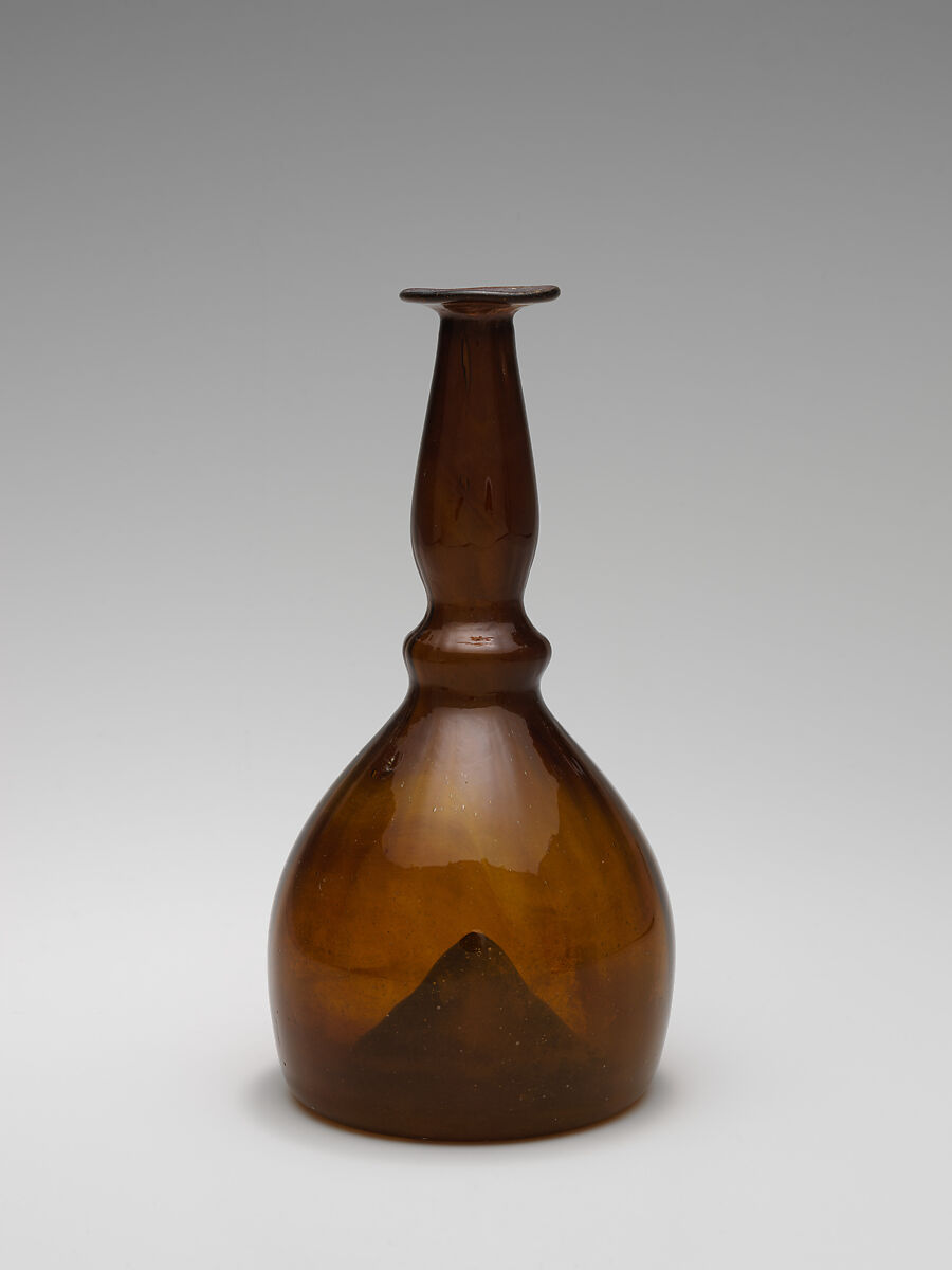 Bottle, Glass; mold and optic blown; tooled on the pontil