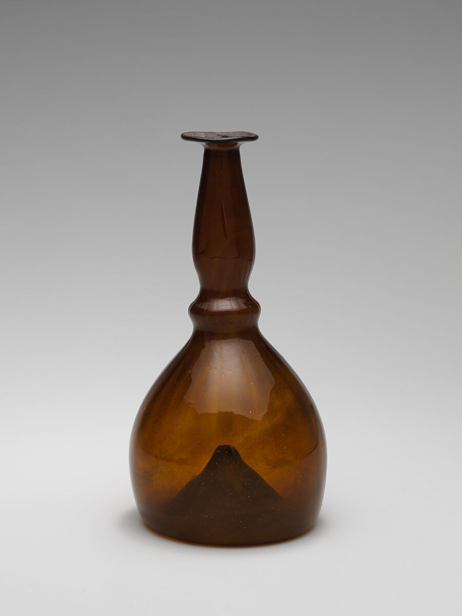 Bottle, Glass; mold and optic blown; tooled on the pontil