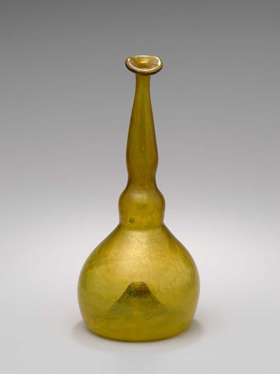 Bottle, Glass; free blown; tooled on the pontil