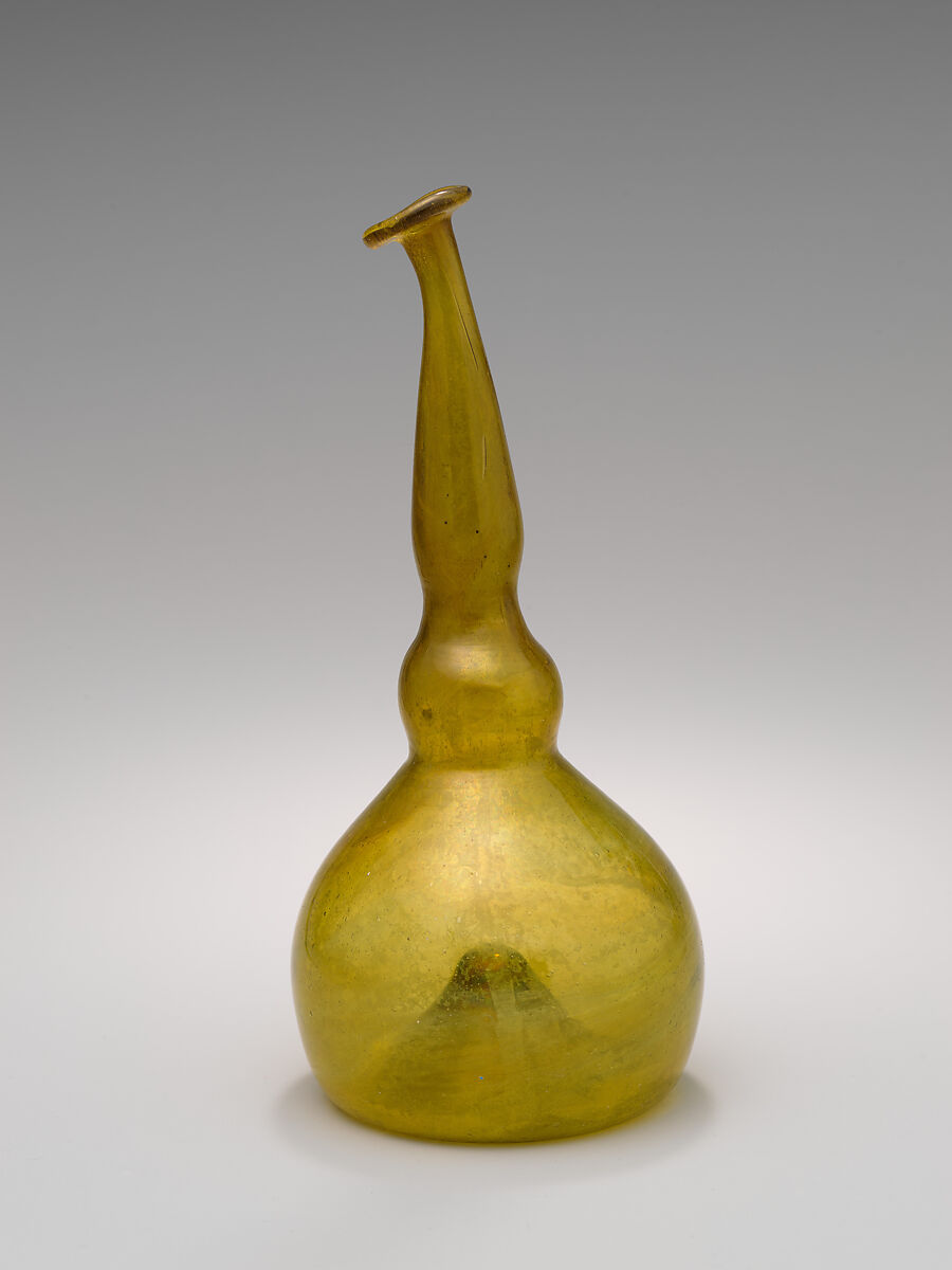 Bottle, Glass; free blown; tooled on the pontil