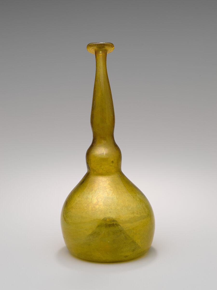 Bottle, Glass; free blown; tooled on the pontil
