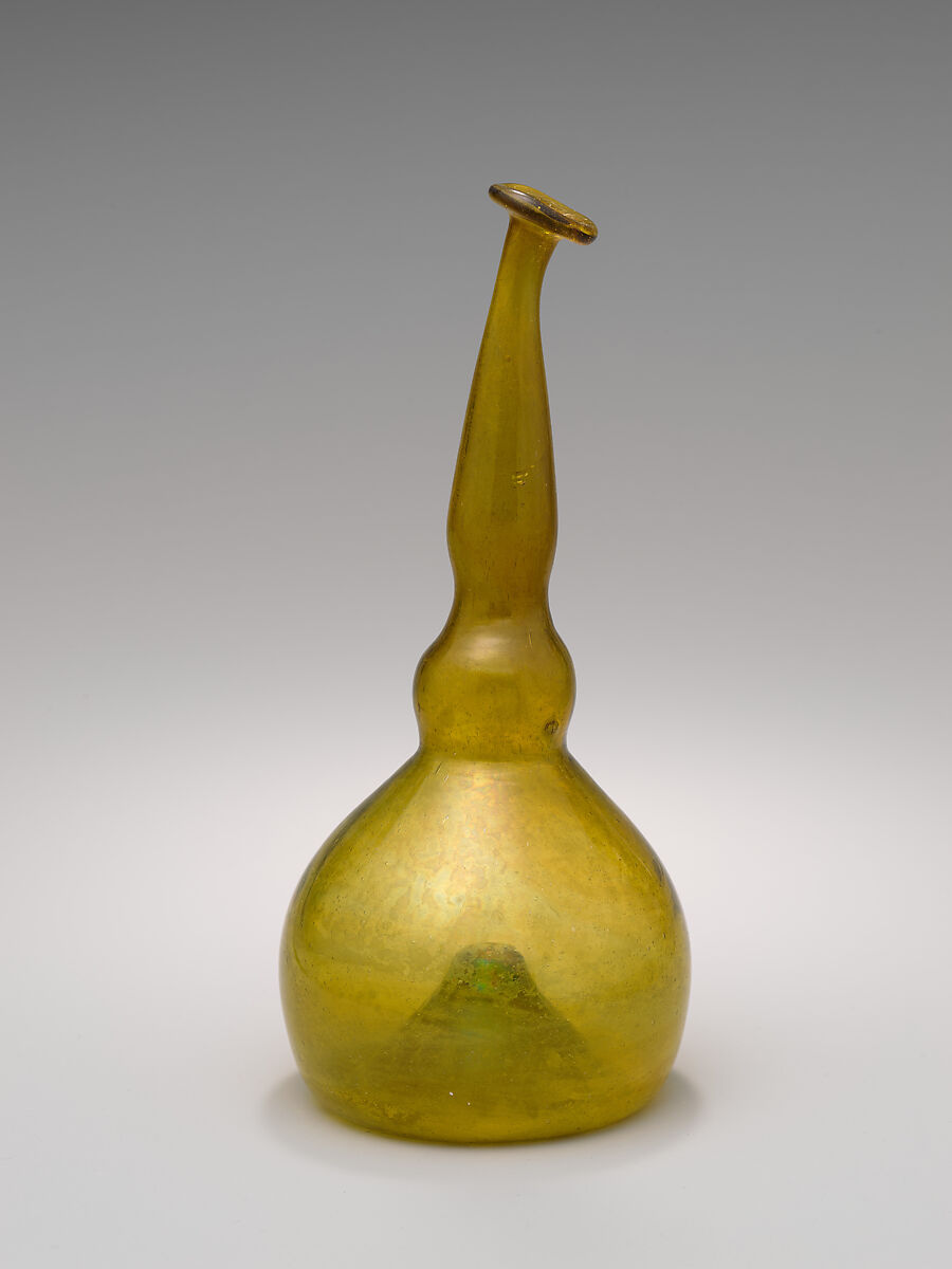 Bottle, Glass; free blown; tooled on the pontil