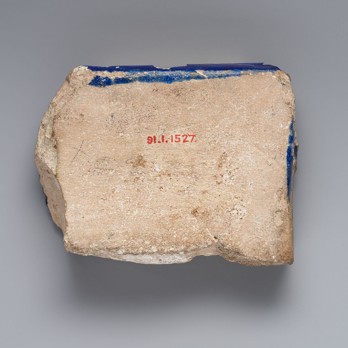 Tile Fragment, Stonepaste; molded, overglaze painted, gilded (lajvardina)