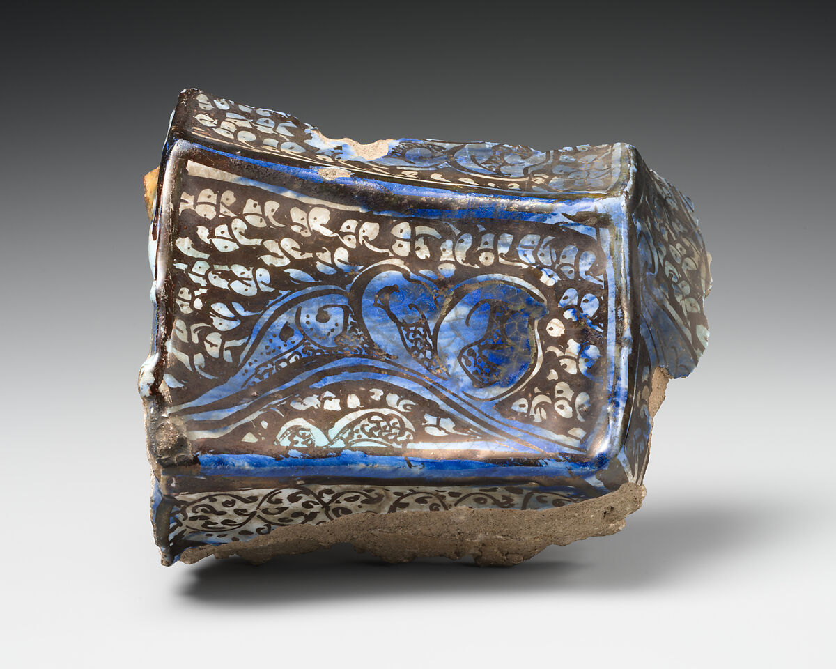 Tile Fragment, Stonepaste; overglazed and luster-painted 