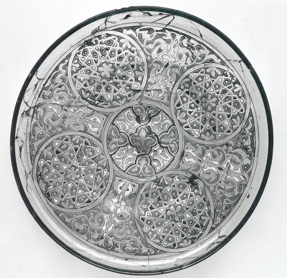 Plate, Glass; free blown, enameled and gilded; tooled on the pontil