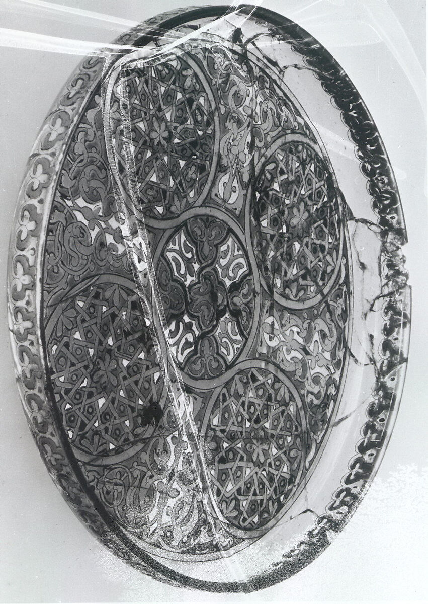 Plate, Glass; free blown, enameled and gilded; tooled on the pontil