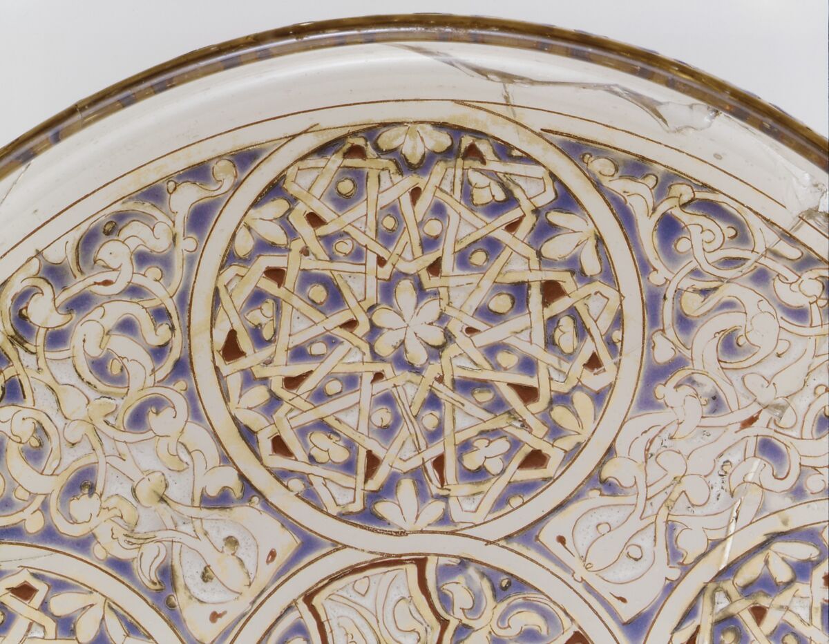 Plate, Glass; free blown, enameled and gilded; tooled on the pontil