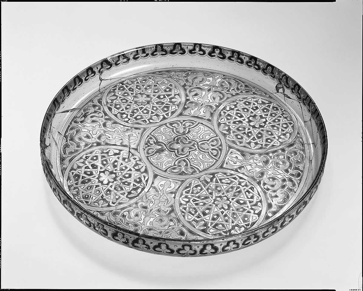 Plate, Glass; free blown, enameled and gilded; tooled on the pontil