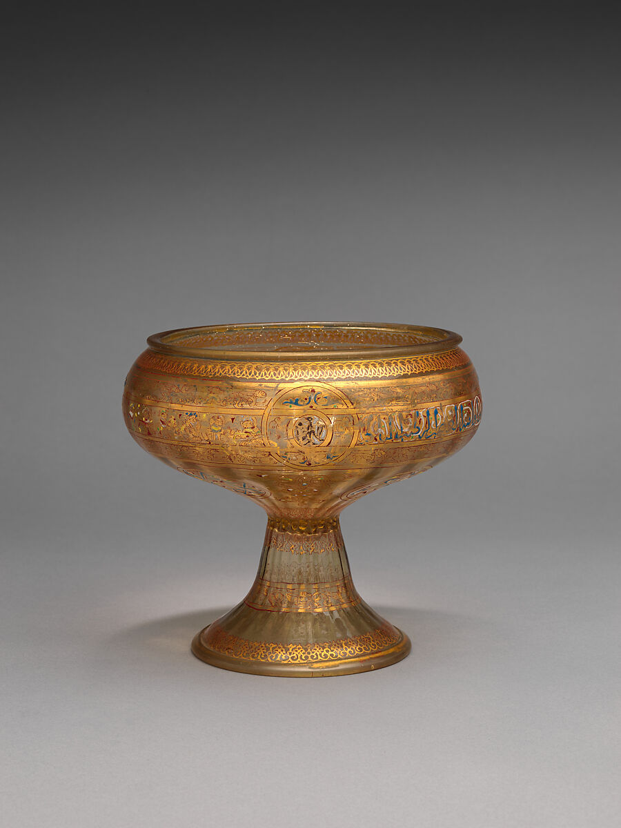 Footed Bowl with Eagle Emblem, Glass; dip-molded, blown, enameled, and gilded