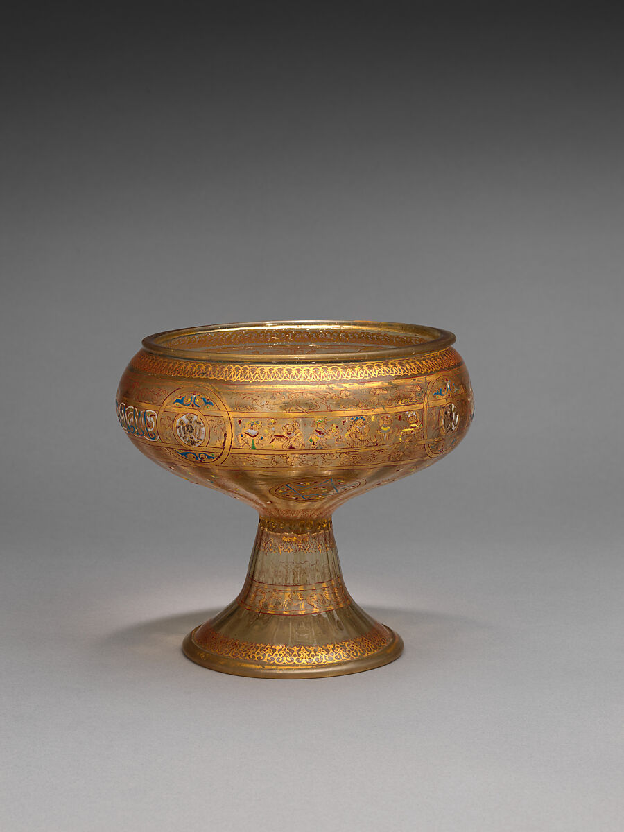 Footed Bowl with Eagle Emblem, Glass; dip-molded, blown, enameled, and gilded