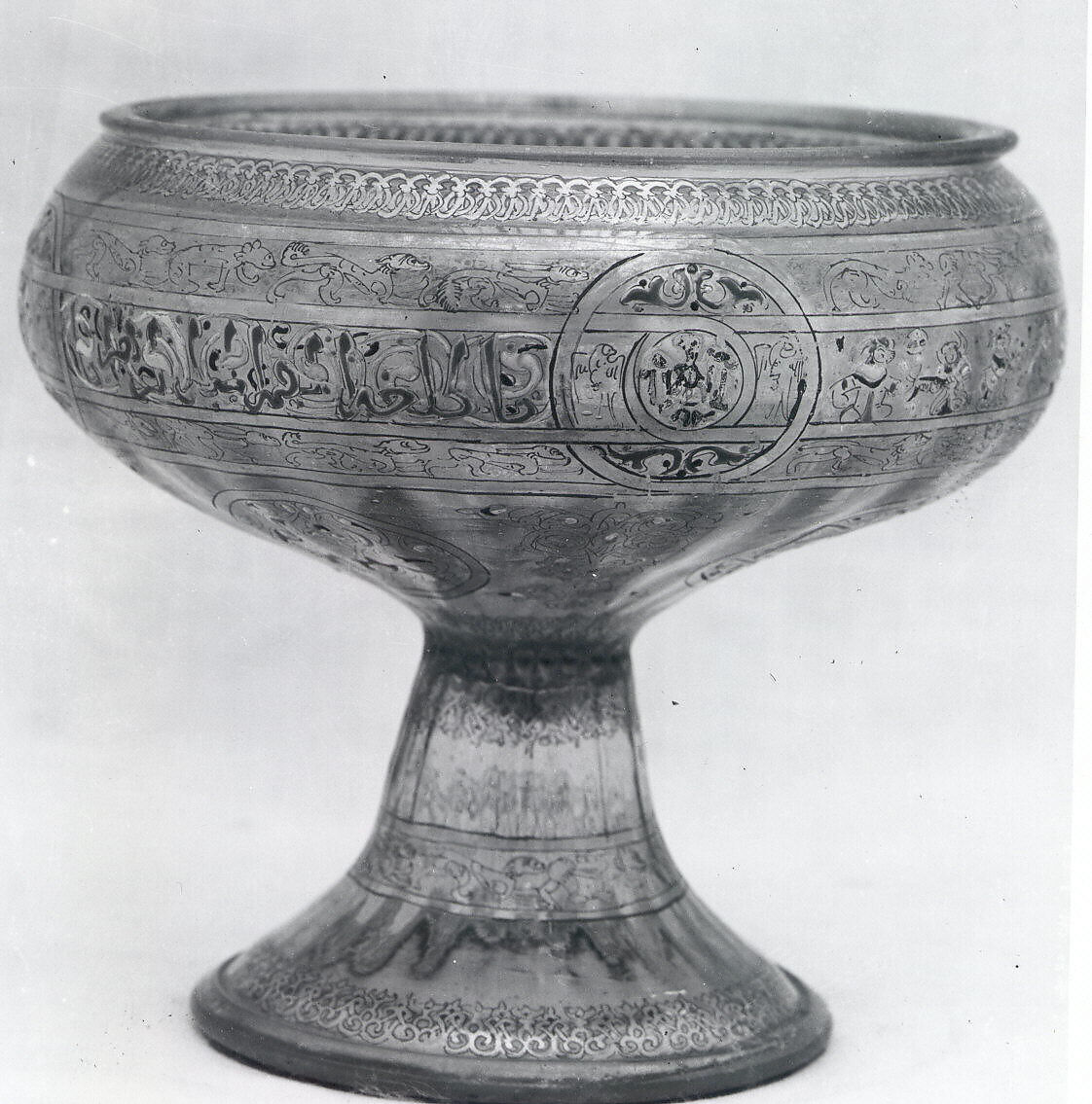 Footed Bowl with Eagle Emblem, Glass; dip-molded, blown, enameled, and gilded