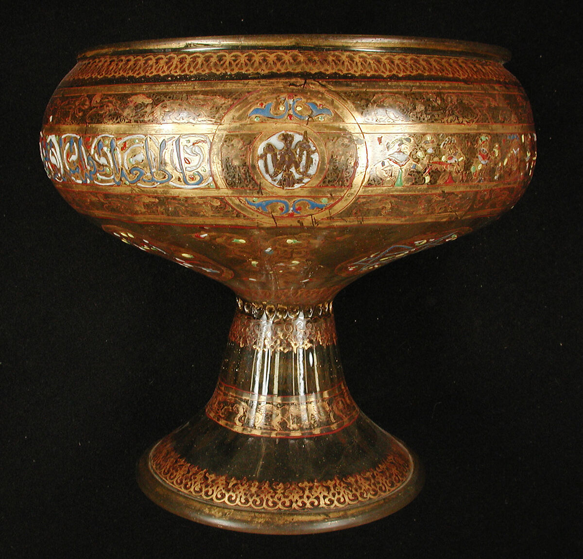 Footed Bowl with Eagle Emblem, Glass; dip-molded, blown, enameled, and gilded