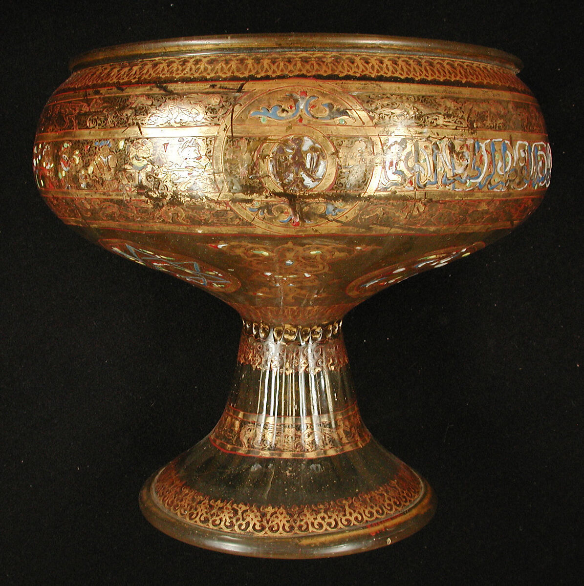 Footed Bowl with Eagle Emblem, Glass; dip-molded, blown, enameled, and gilded