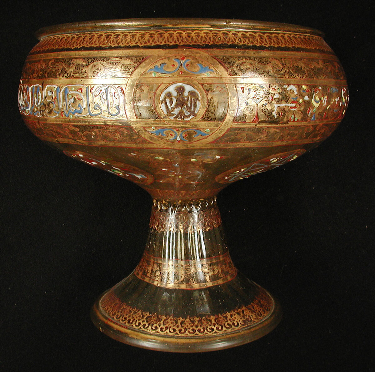 Footed Bowl with Eagle Emblem, Glass; dip-molded, blown, enameled, and gilded