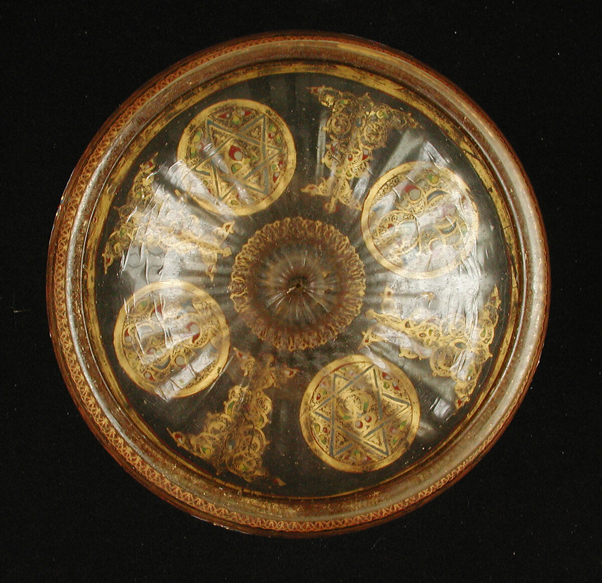 Footed Bowl with Eagle Emblem, Glass; dip-molded, blown, enameled, and gilded