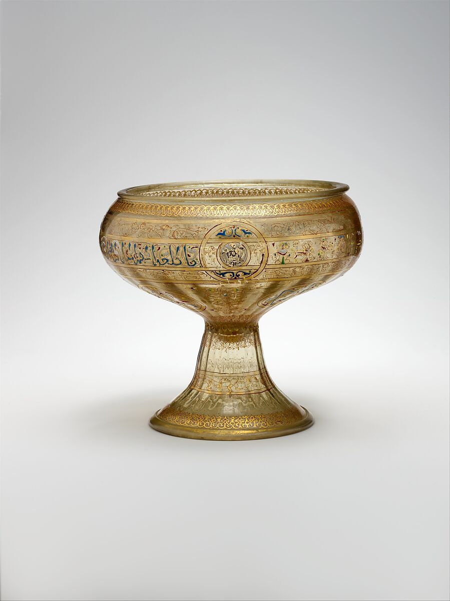 Footed Bowl with Eagle Emblem, Glass; dip-molded, blown, enameled, and gilded