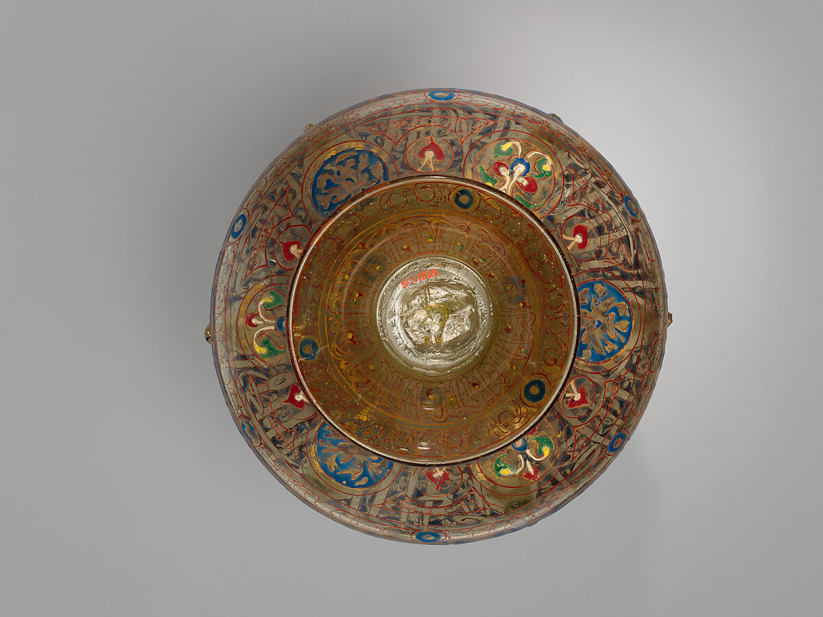 Mosque Lamp, Glass; blown, enameled, and gilded