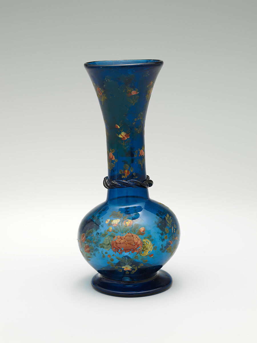 Vase, Glass; blown, applied, painted, tooled on the pontil