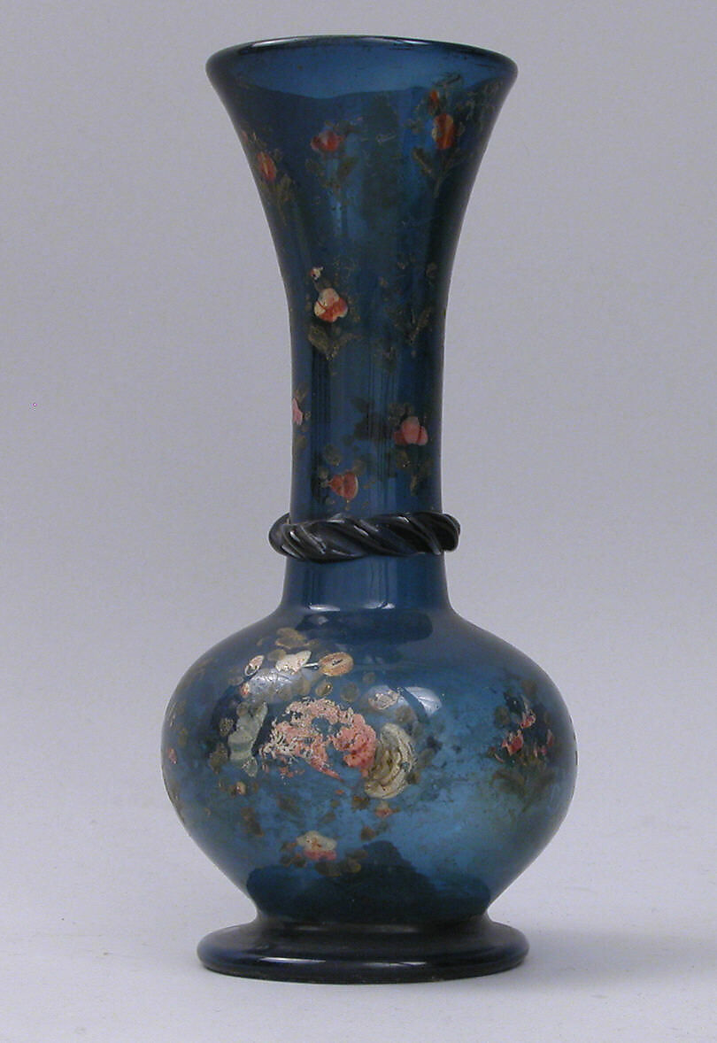Vase, Glass; blown, applied, painted, tooled on the pontil 